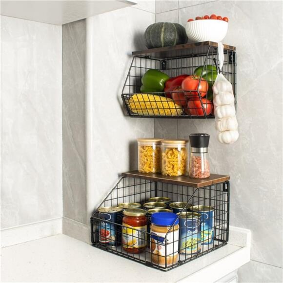 Fruit Basket, Stackable Wall Mounted Fruit Baskets, Potato Basket Onion Storage - Picture 5 of 7